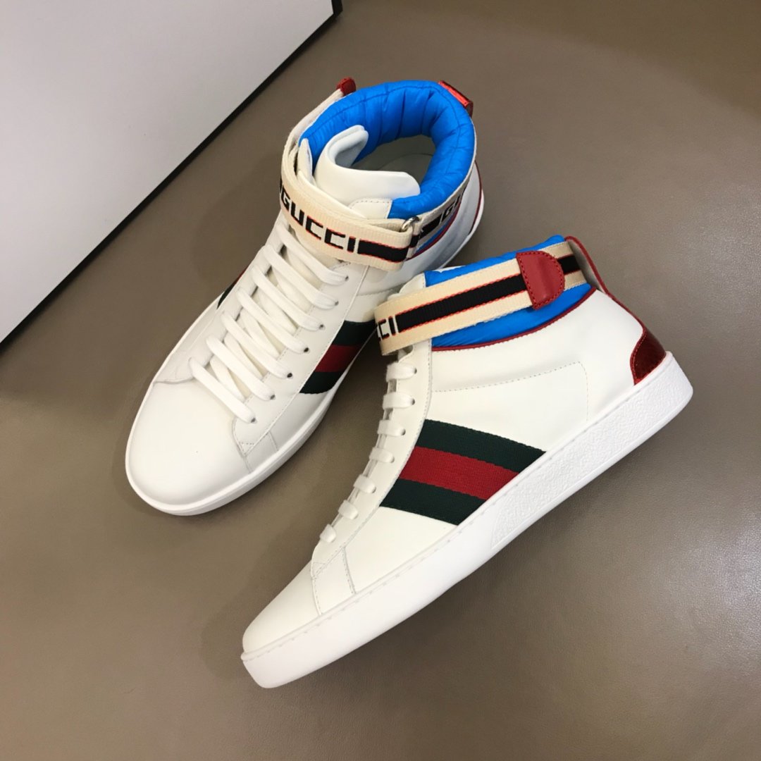 Gucci High-top High Quality Sneakers White and blue details with white sole MS021168