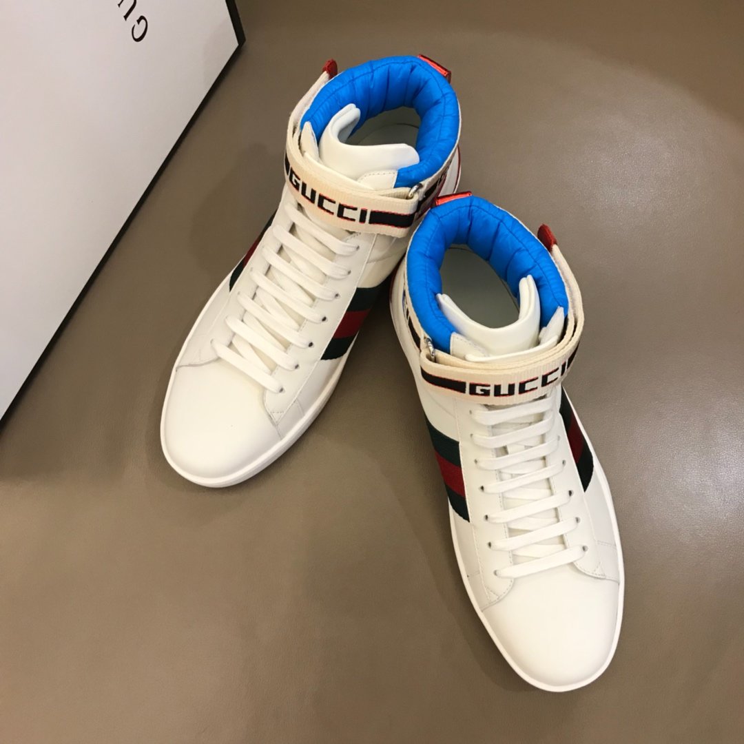 Gucci High-top High Quality Sneakers White and blue details with white sole MS021168