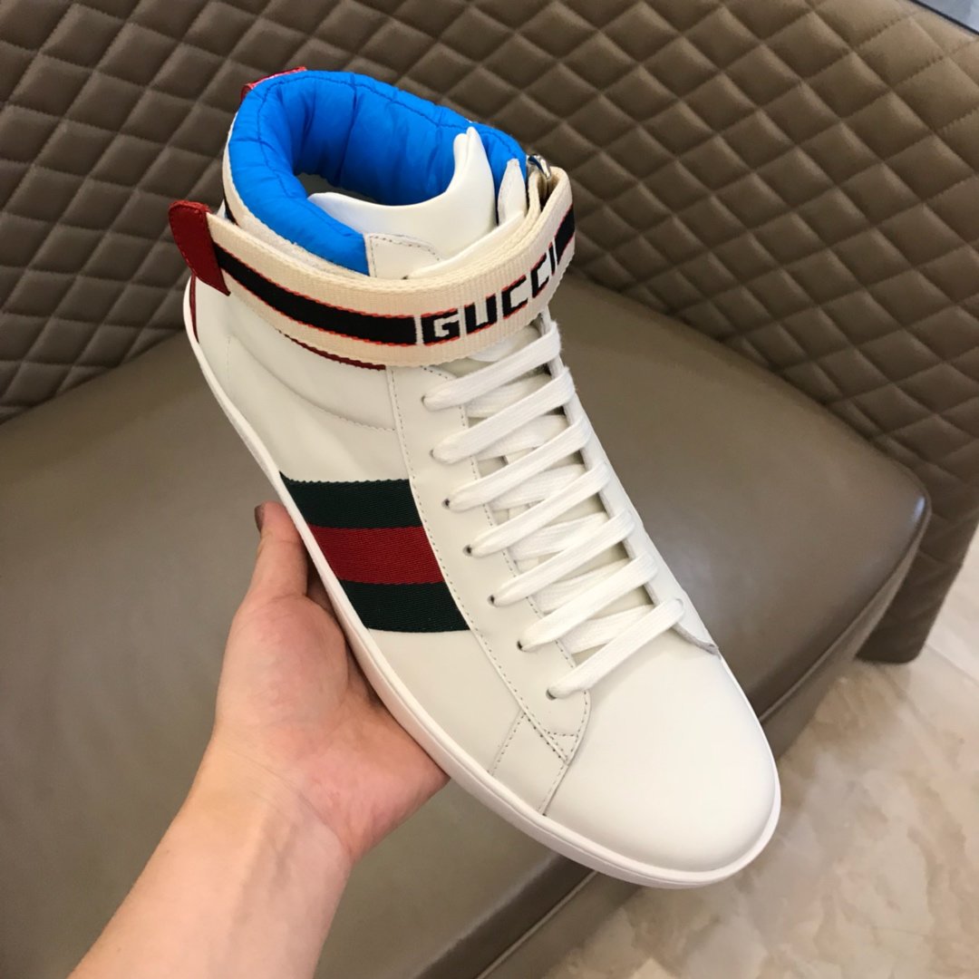 Gucci High-top High Quality Sneakers White and blue details with white sole MS021168