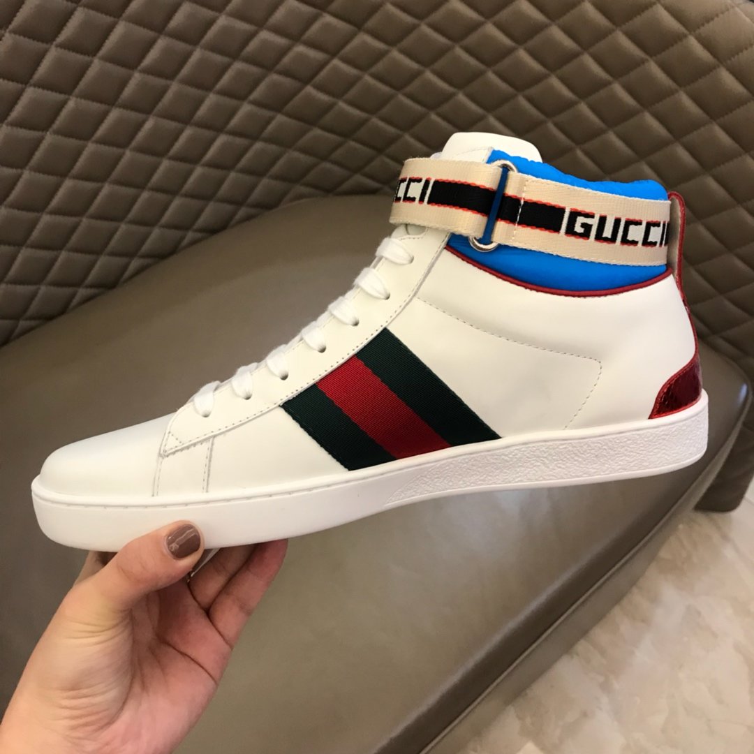 Gucci High-top High Quality Sneakers White and blue details with white sole MS021168