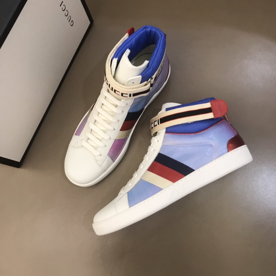 Gucci High-top High Quality Sneakers Sky blue and blue details and white sole MS021160