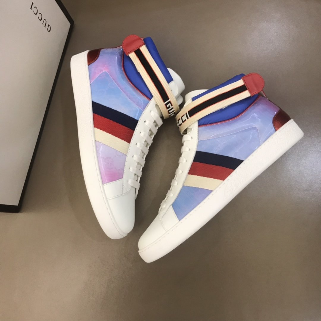 Gucci High-top High Quality Sneakers Sky blue and blue details and white sole MS021160