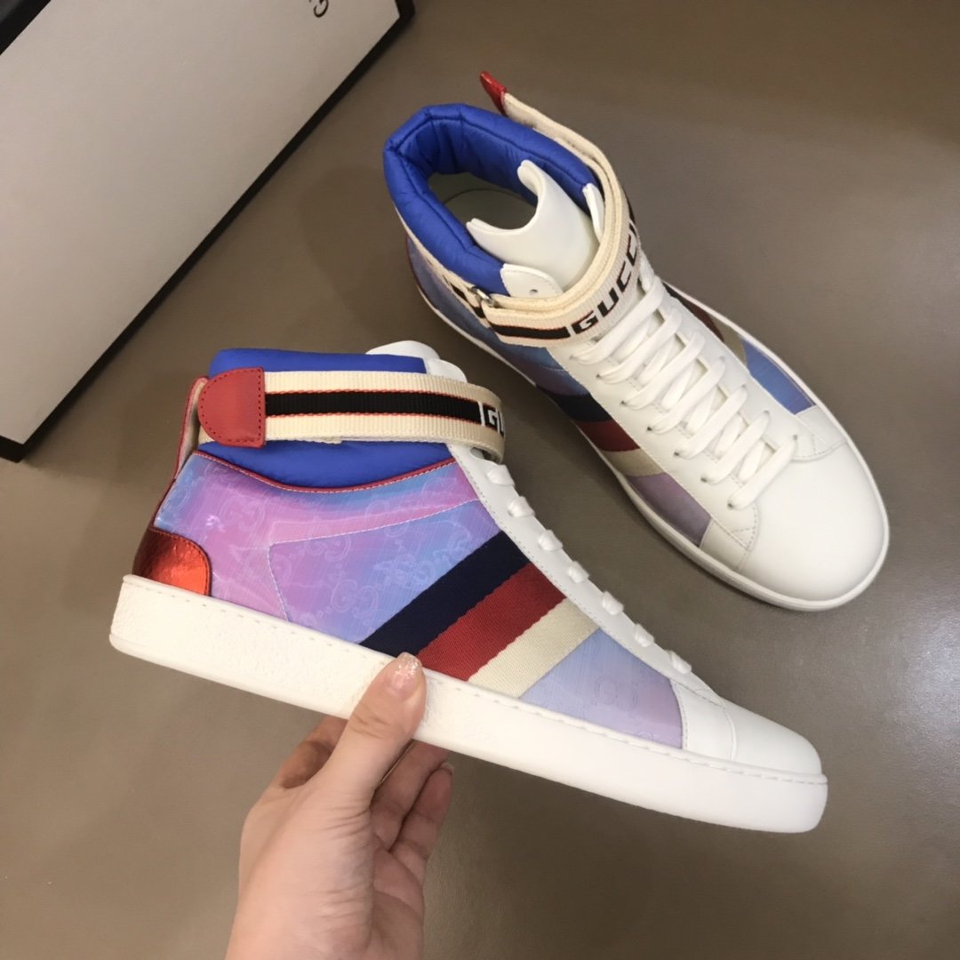 Gucci High-top High Quality Sneakers Sky blue and blue details and white sole MS021160