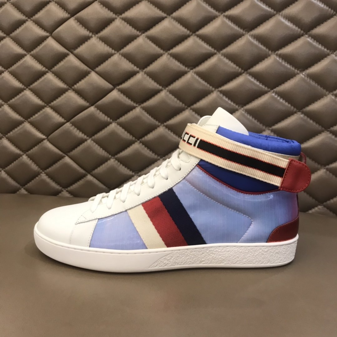 Gucci High-top High Quality Sneakers Sky blue and blue details and white sole MS021160