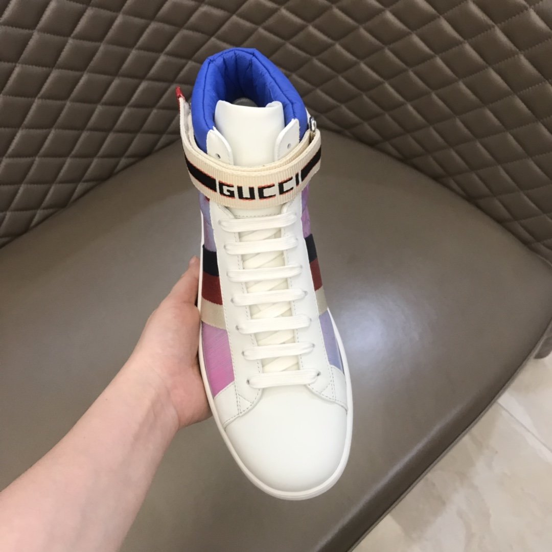 Gucci High-top High Quality Sneakers Sky blue and blue details and white sole MS021160