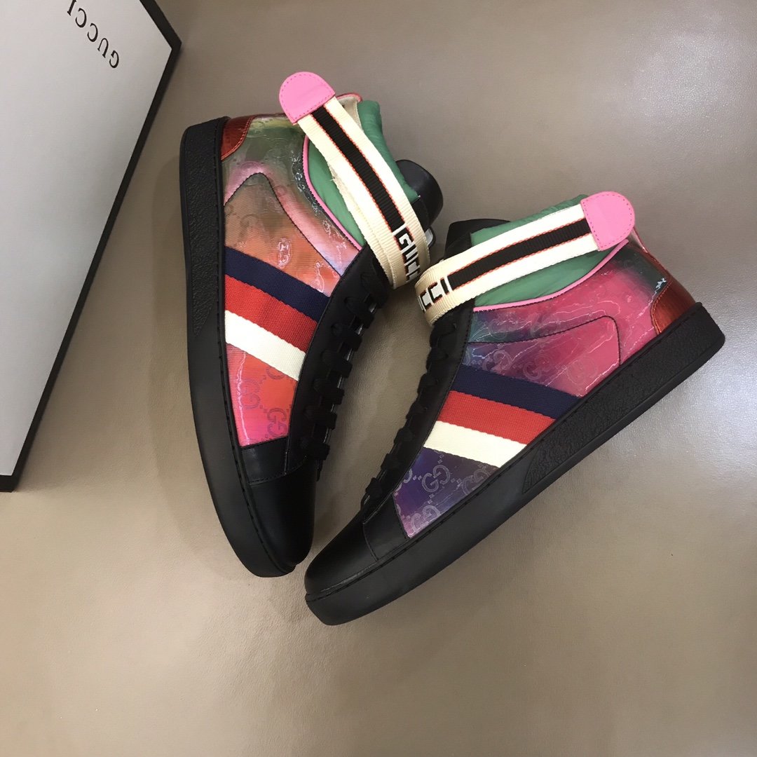 Gucci High-top High Quality Sneakers Iridescent and green details with black sole MS021161