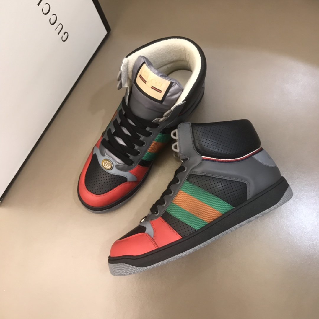 Gucci High-top High Quality Sneakers Grey and red details with black sole MS021153