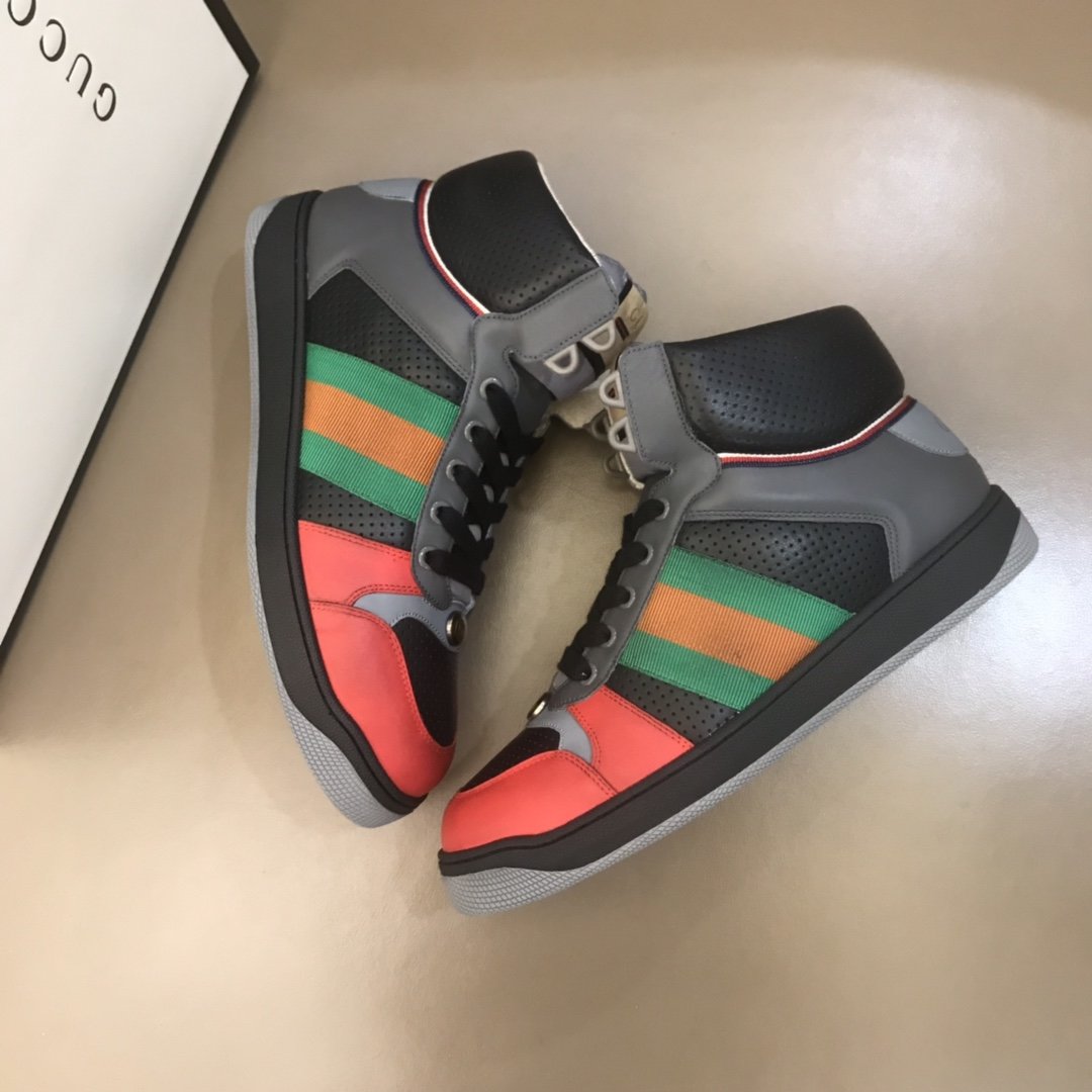 Gucci High-top High Quality Sneakers Grey and red details with black sole MS021153