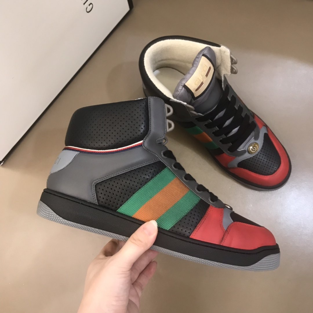 Gucci High-top High Quality Sneakers Grey and red details with black sole MS021153