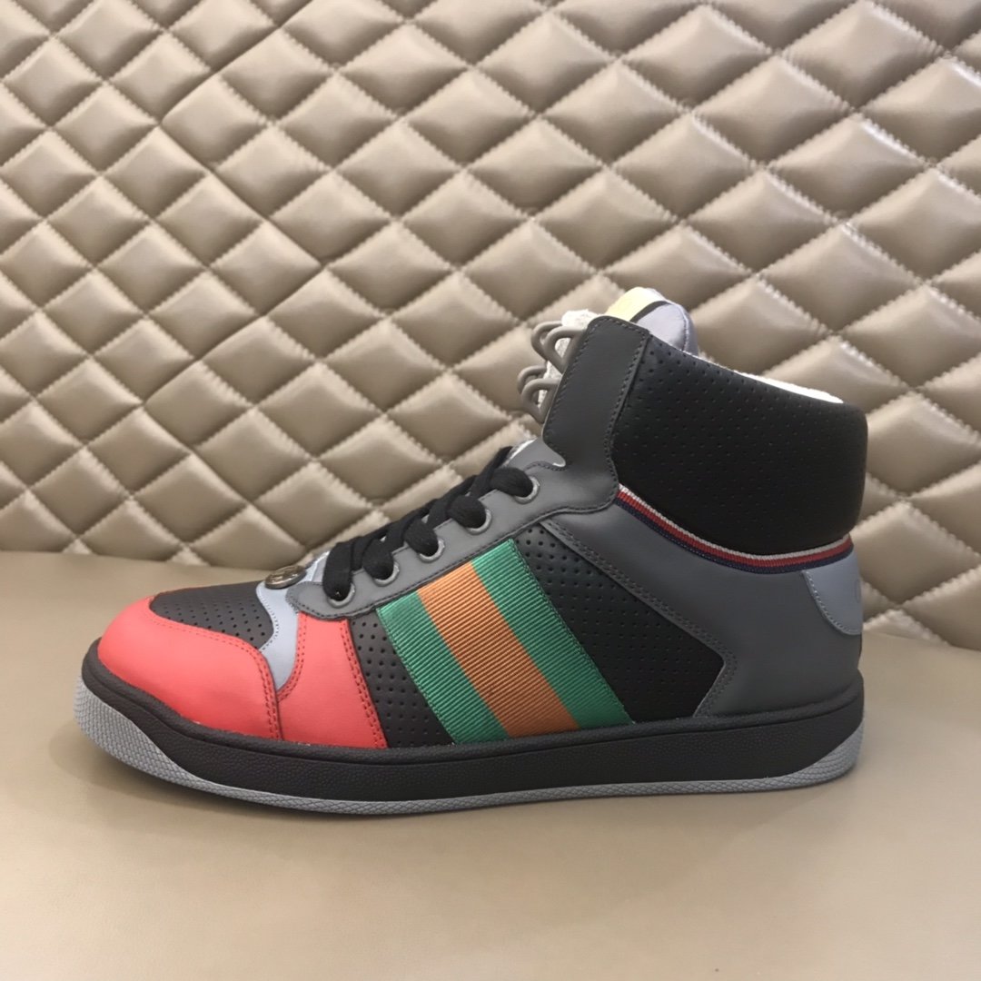 Gucci High-top High Quality Sneakers Grey and red details with black sole MS021153