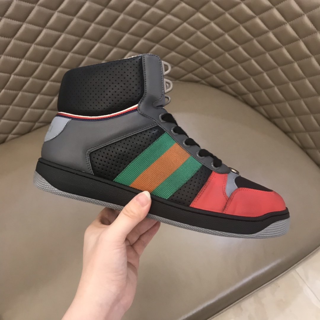 Gucci High-top High Quality Sneakers Grey and red details with black sole MS021153