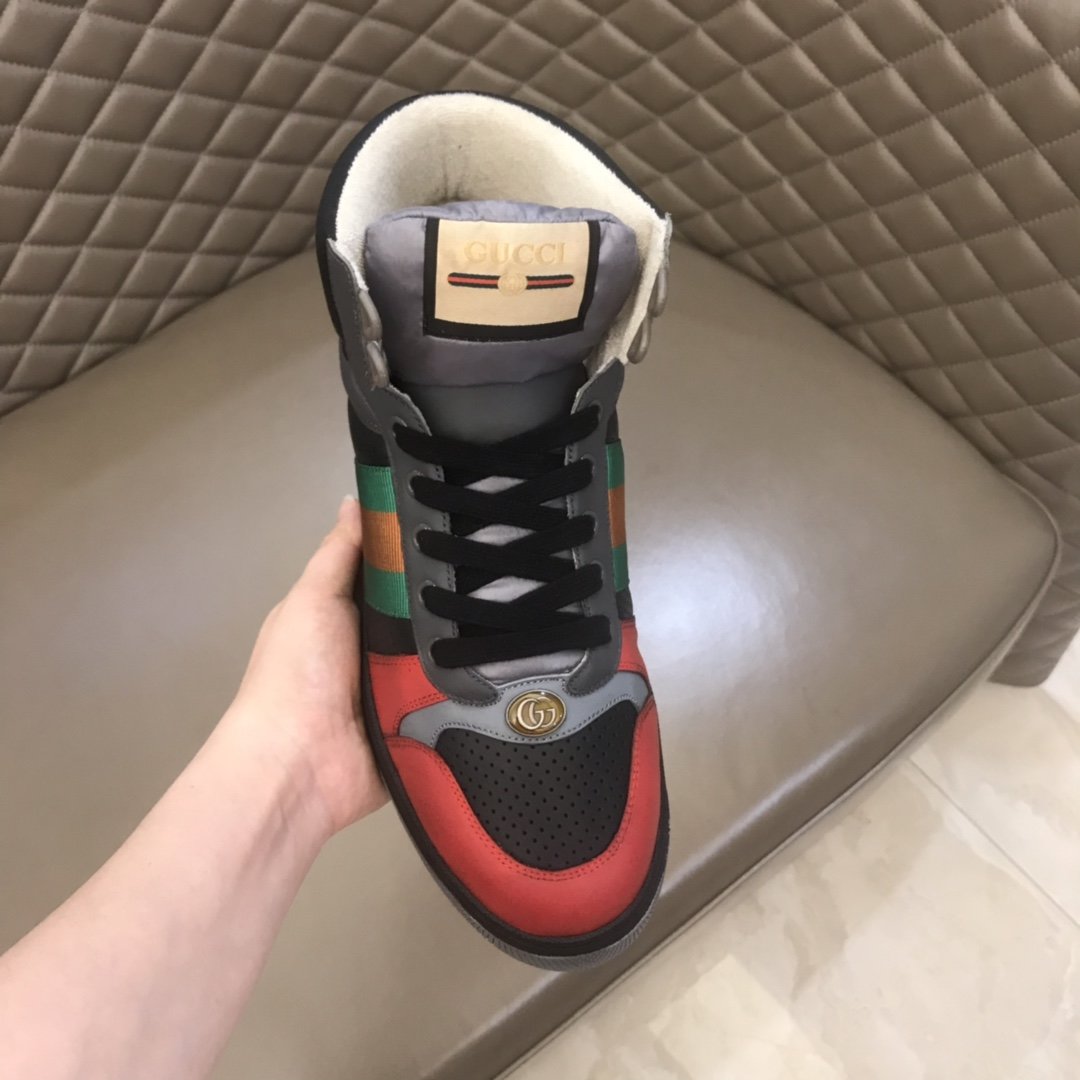 Gucci High-top High Quality Sneakers Grey and red details with black sole MS021153