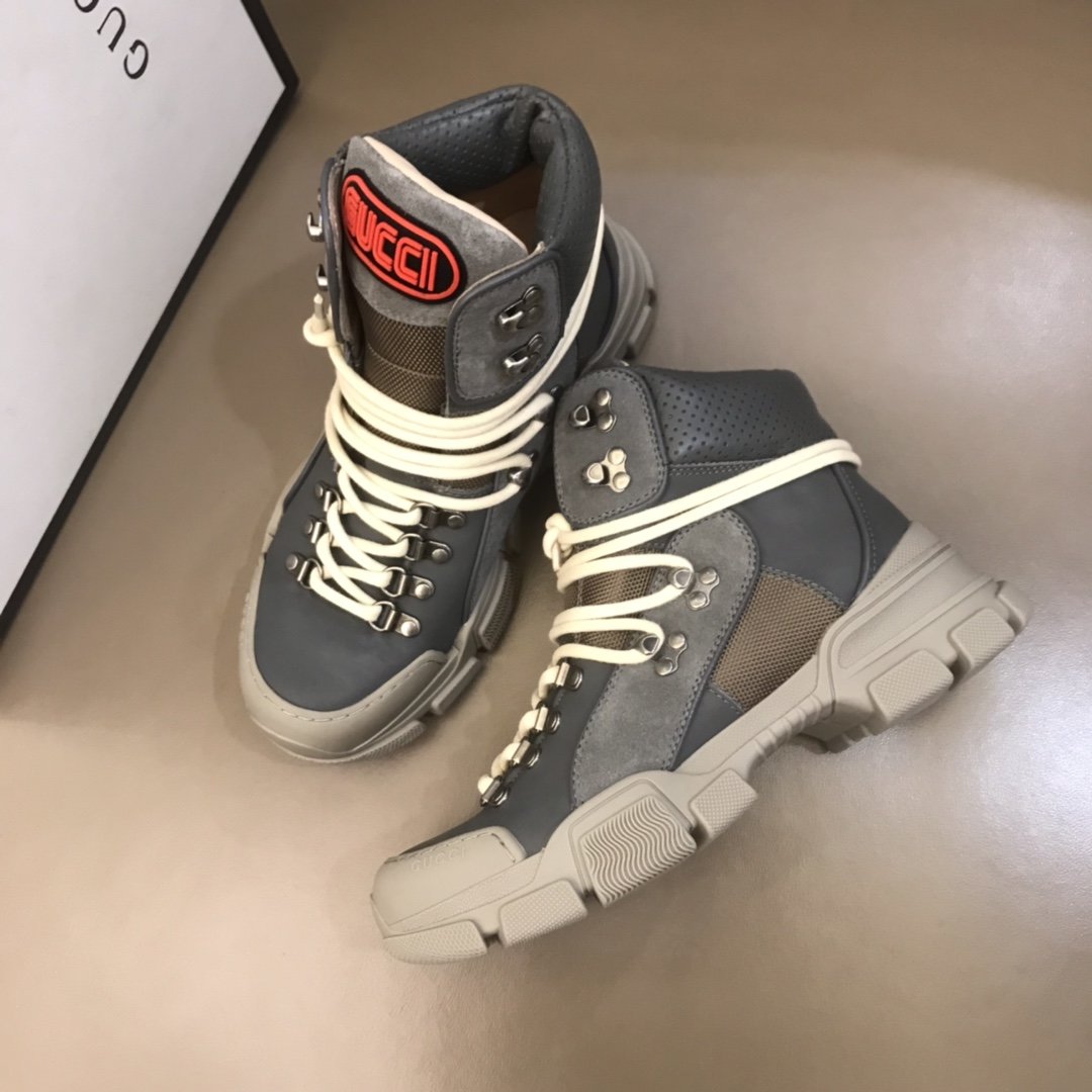 Gucci High-top High Quality Sneakers Grey and grey suede details with grey rubber sole MS021074