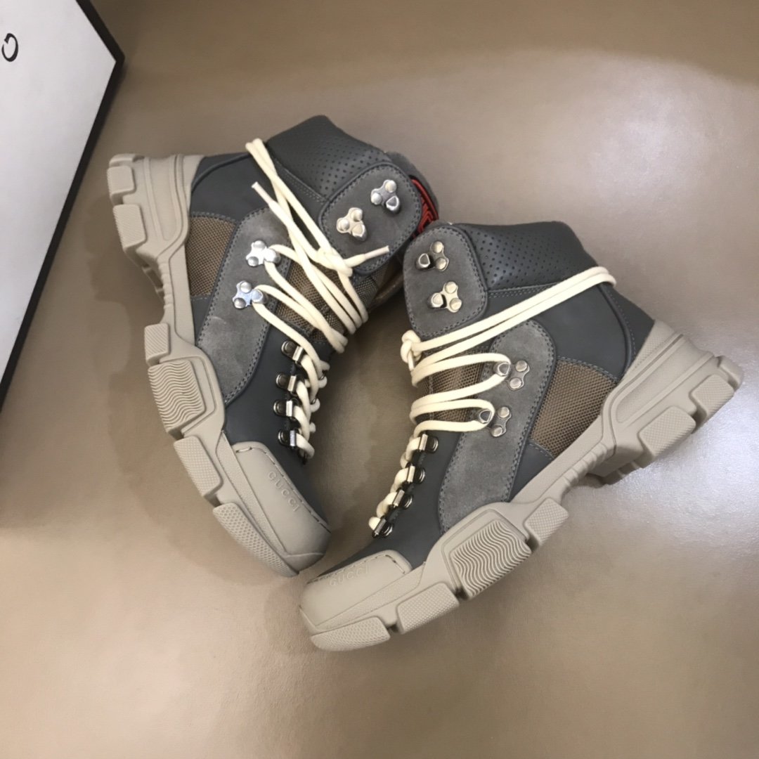 Gucci High-top High Quality Sneakers Grey and grey suede details with grey rubber sole MS021074