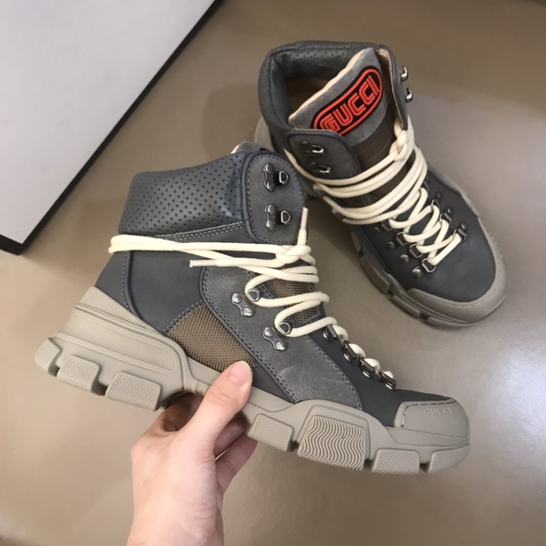 Gucci High-top High Quality Sneakers Grey and grey suede details with grey rubber sole MS021074