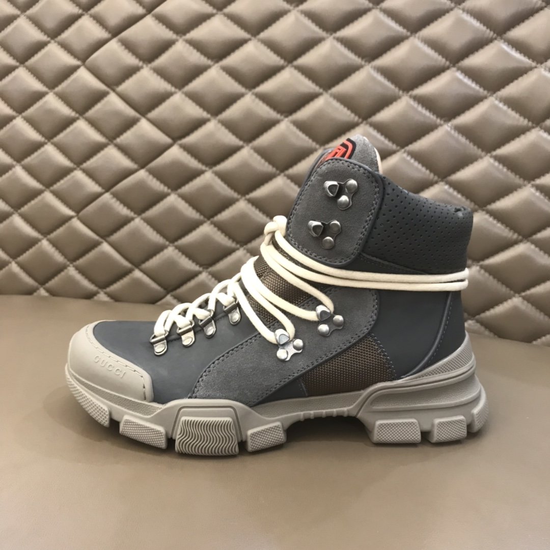 Gucci High-top High Quality Sneakers Grey and grey suede details with grey rubber sole MS021074