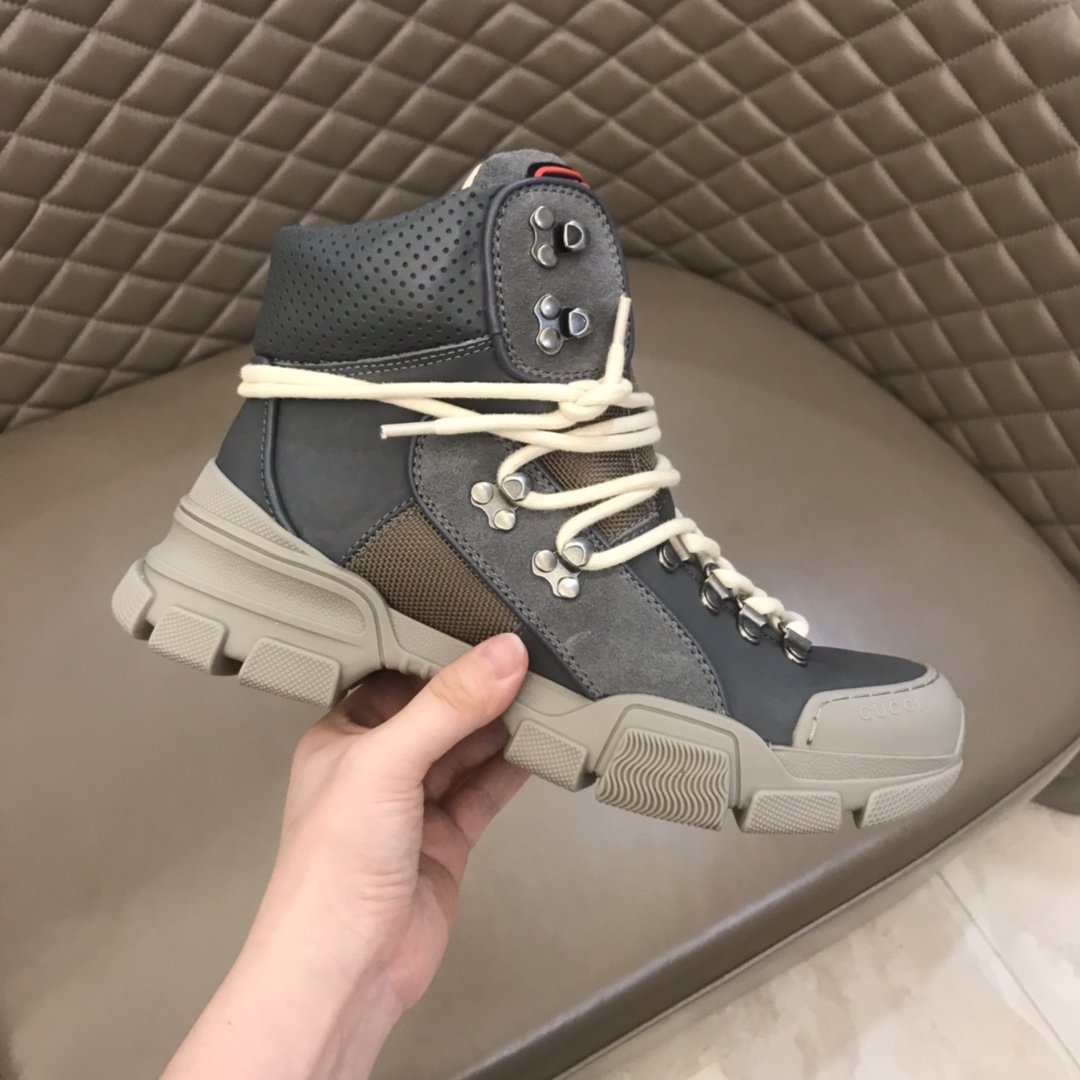 Gucci High-top High Quality Sneakers Grey and grey suede details with grey rubber sole MS021074