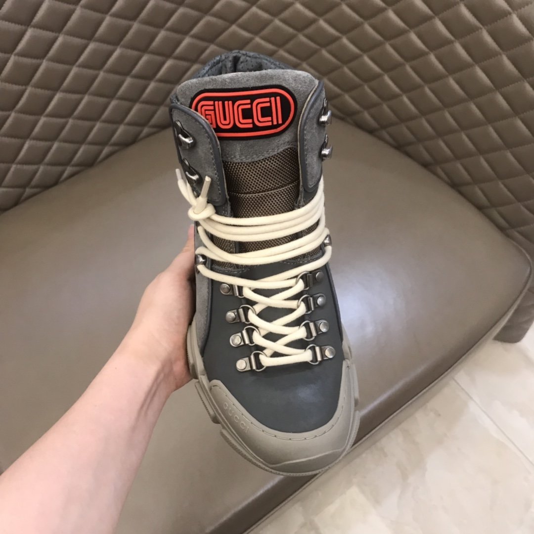 Gucci High-top High Quality Sneakers Grey and grey suede details with grey rubber sole MS021074