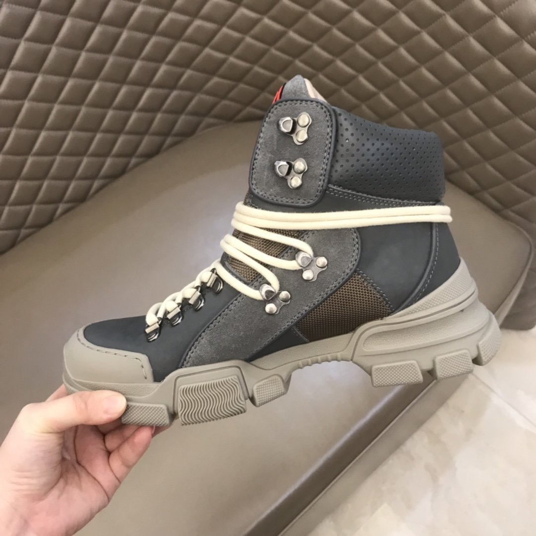 Gucci High-top High Quality Sneakers Grey and grey suede details with grey rubber sole MS021074