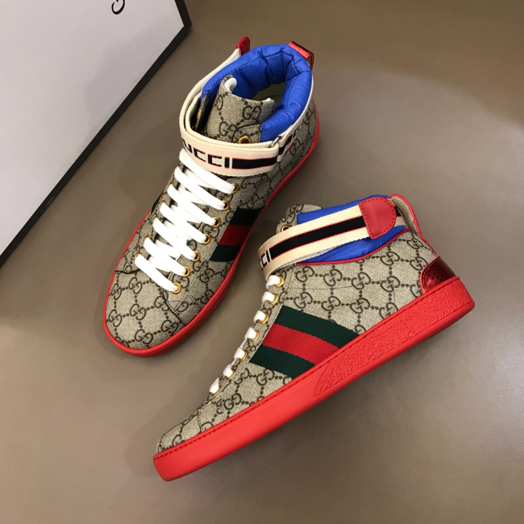 Gucci High-top High Quality Sneakers Ebony GG print with green details with red sole MS021162