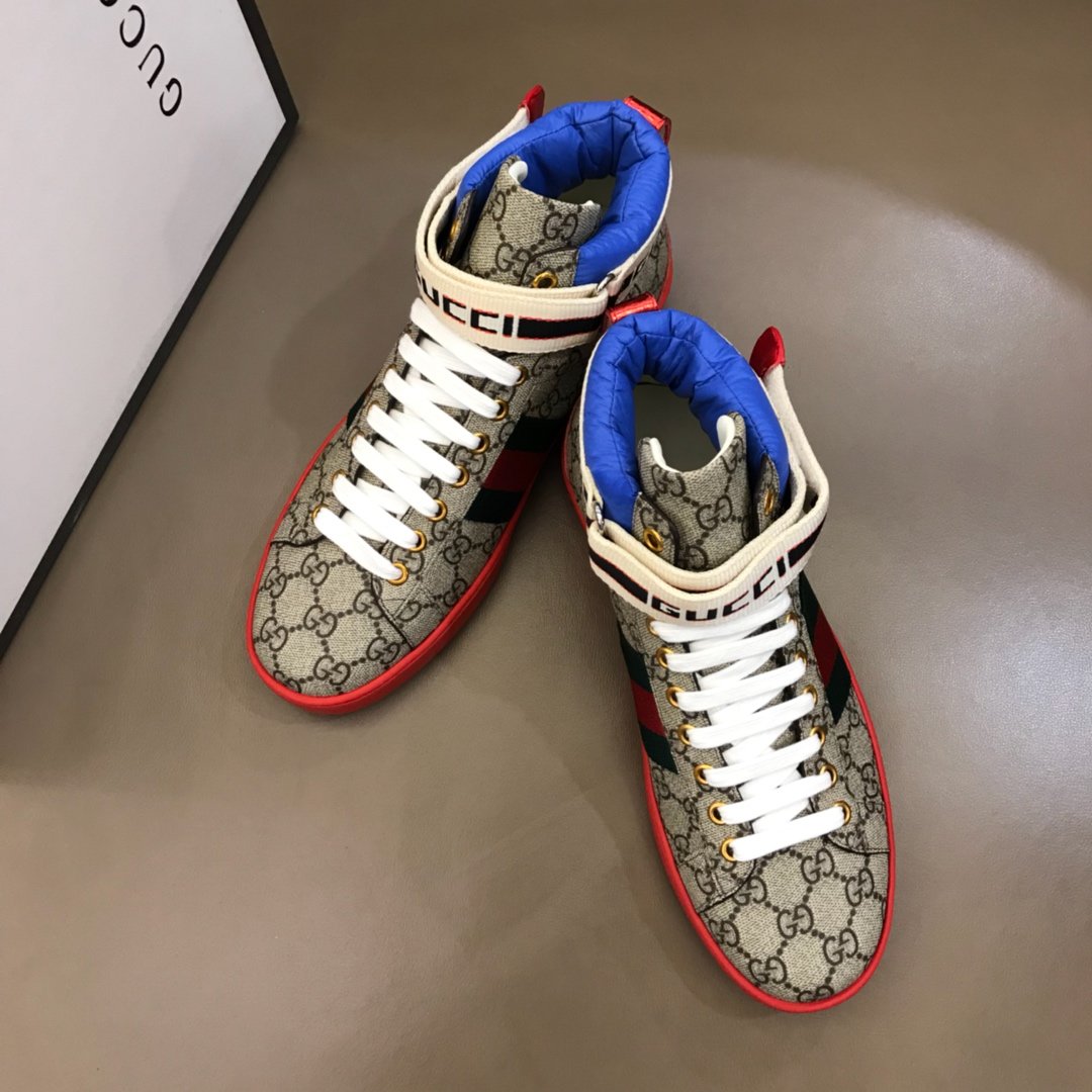 Gucci High-top High Quality Sneakers Ebony GG print with green details with red sole MS021162