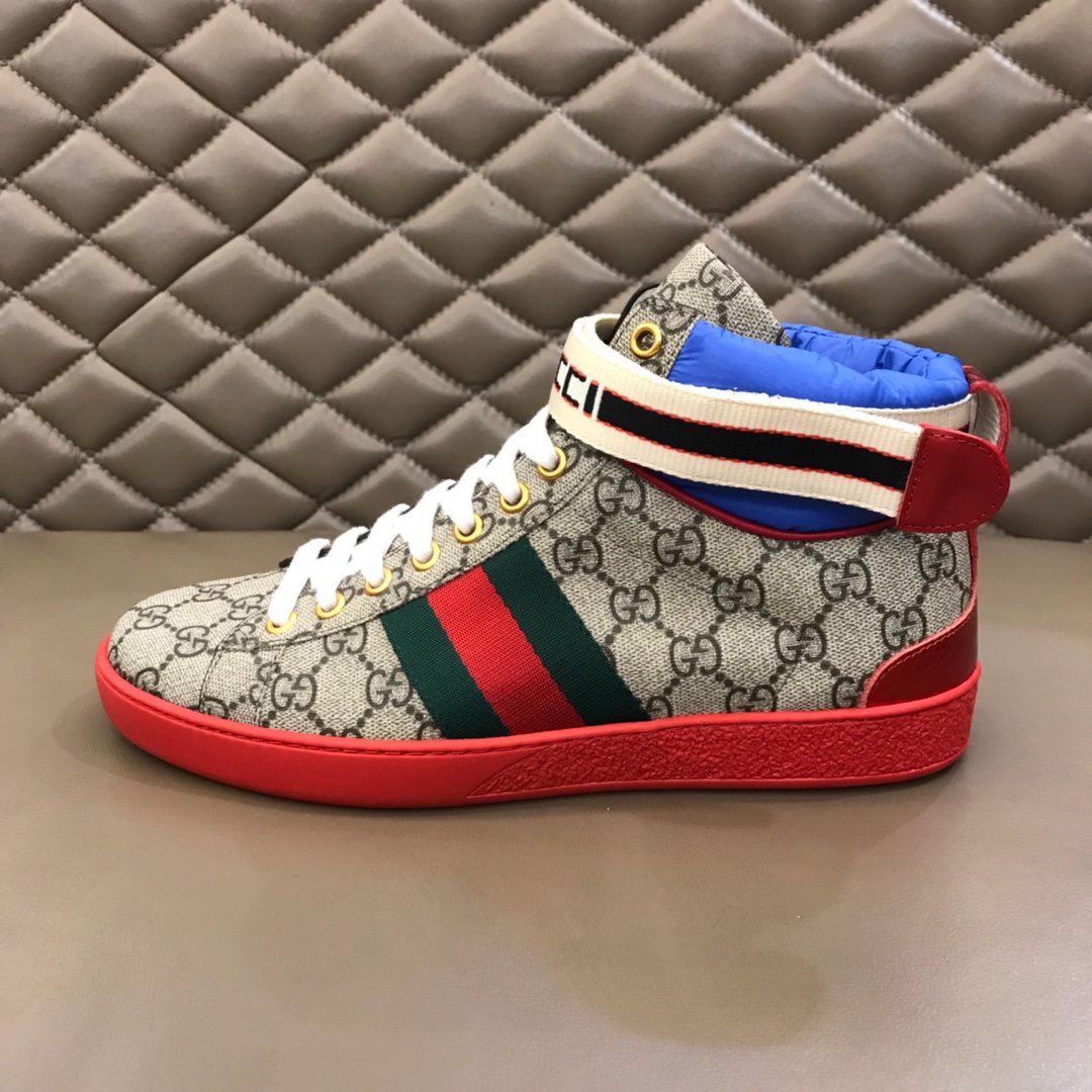 Gucci High-top High Quality Sneakers Ebony GG print with green details with red sole MS021162