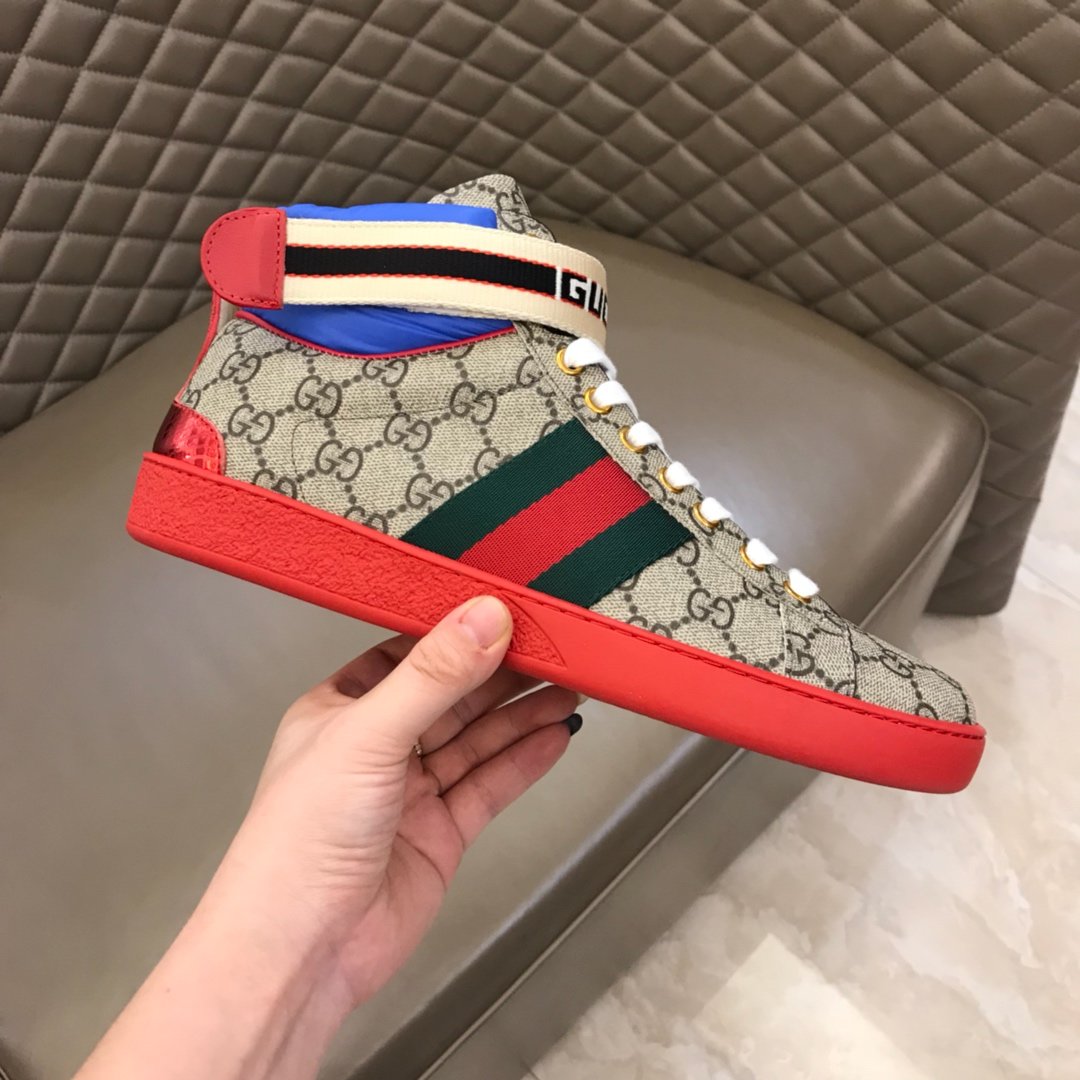 Gucci High-top High Quality Sneakers Ebony GG print with green details with red sole MS021162