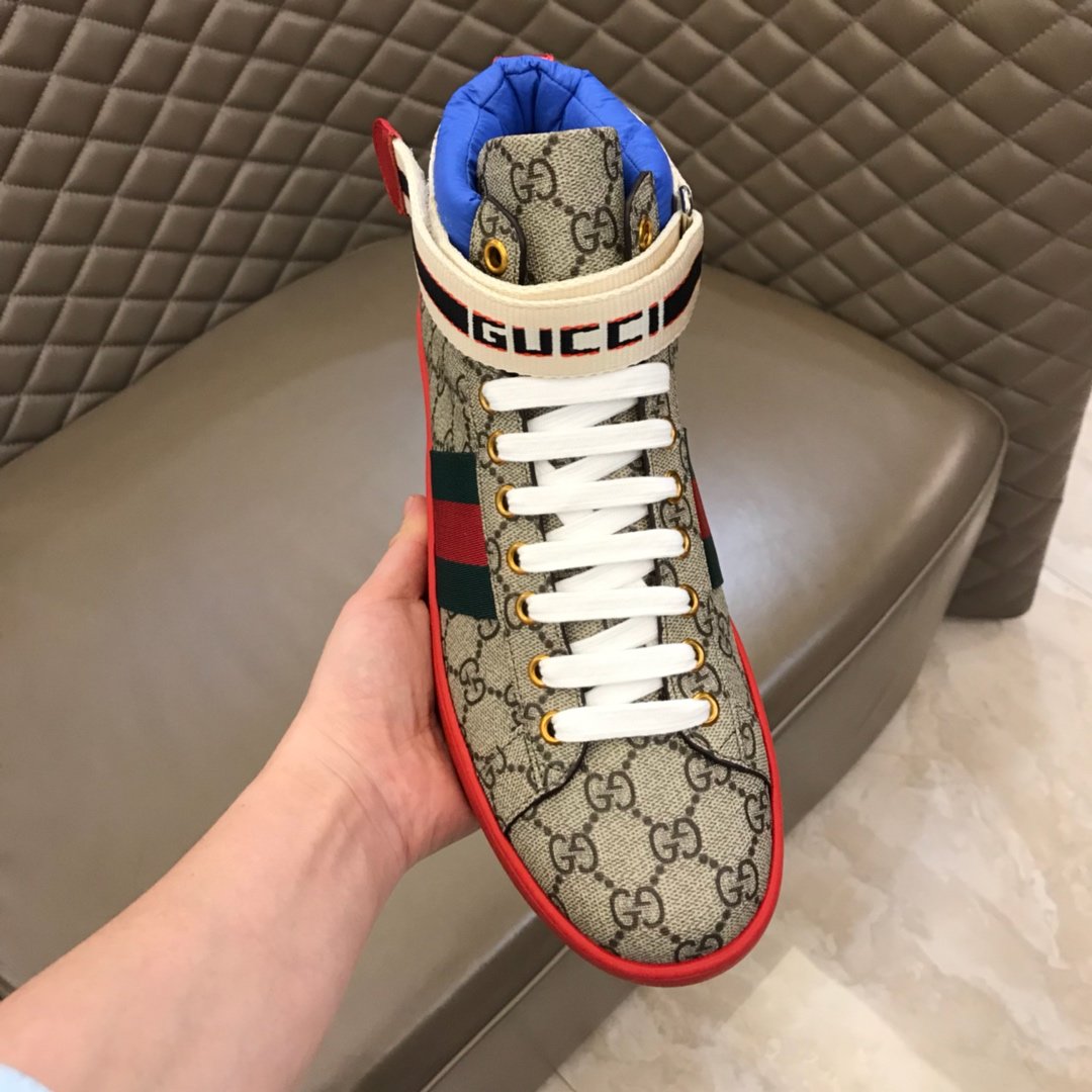 Gucci High-top High Quality Sneakers Ebony GG print with green details with red sole MS021162