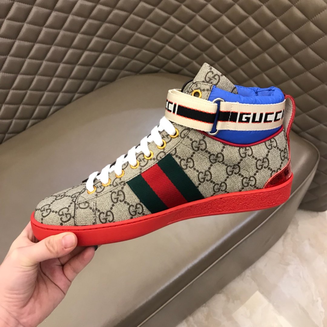 Gucci High-top High Quality Sneakers Ebony GG print with green details with red sole MS021162