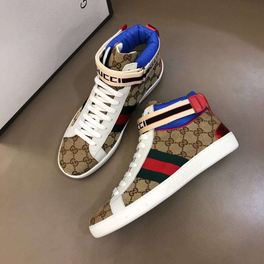 Gucci High-top High Quality Sneakers Ebony GG print with blue details with white sole MS021167