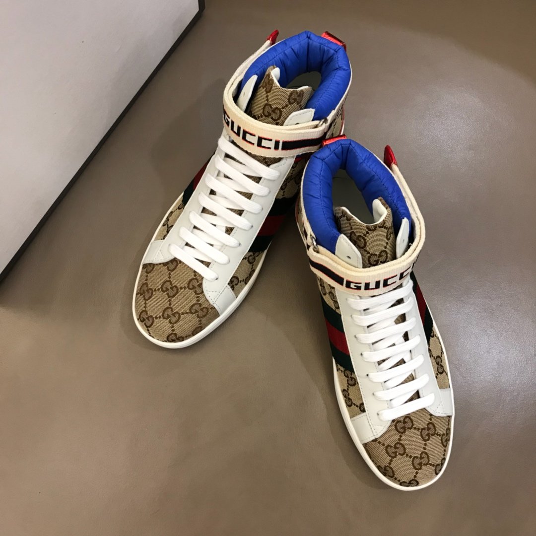 Gucci High-top High Quality Sneakers Ebony GG print with blue details with white sole MS021167