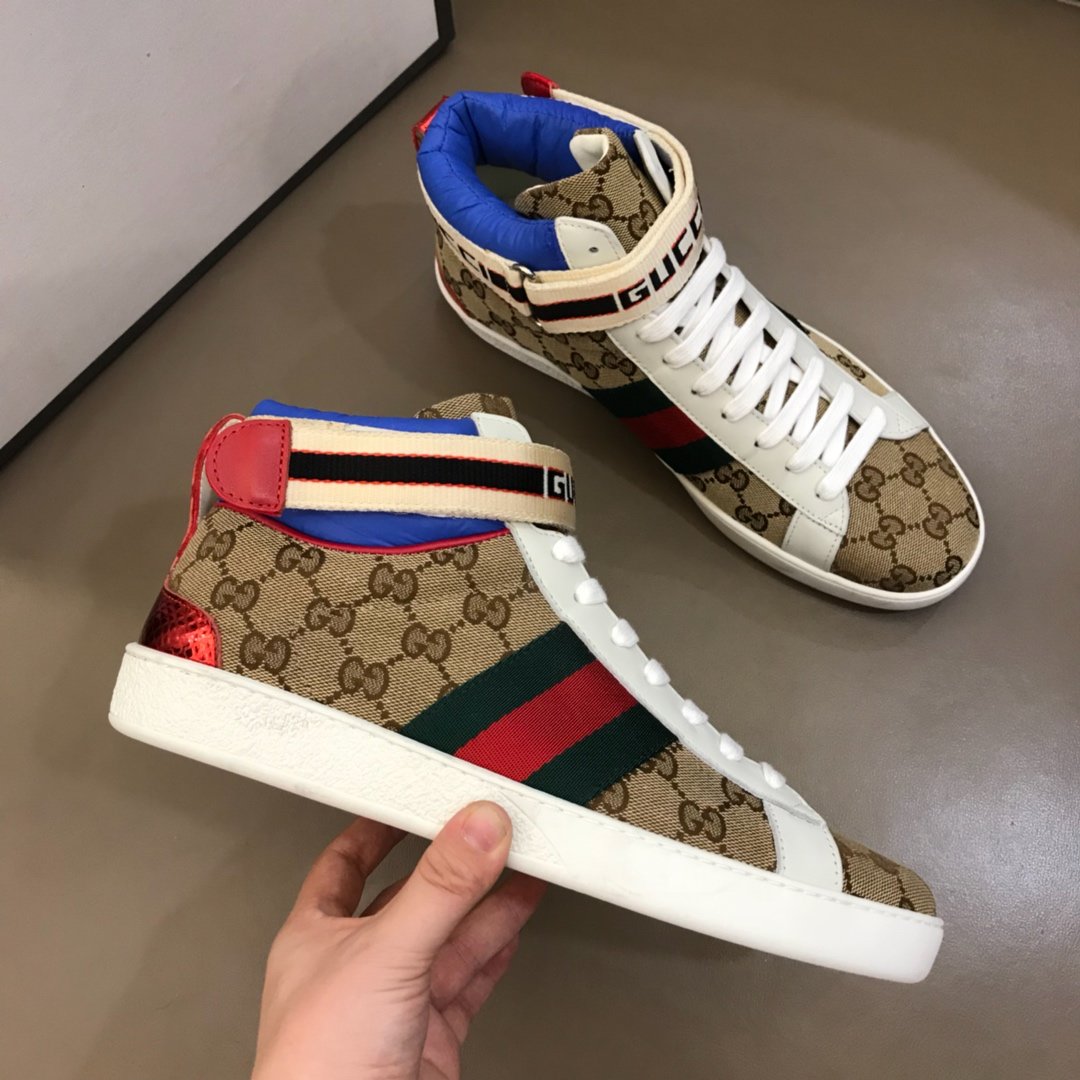 Gucci High-top High Quality Sneakers Ebony GG print with blue details with white sole MS021167