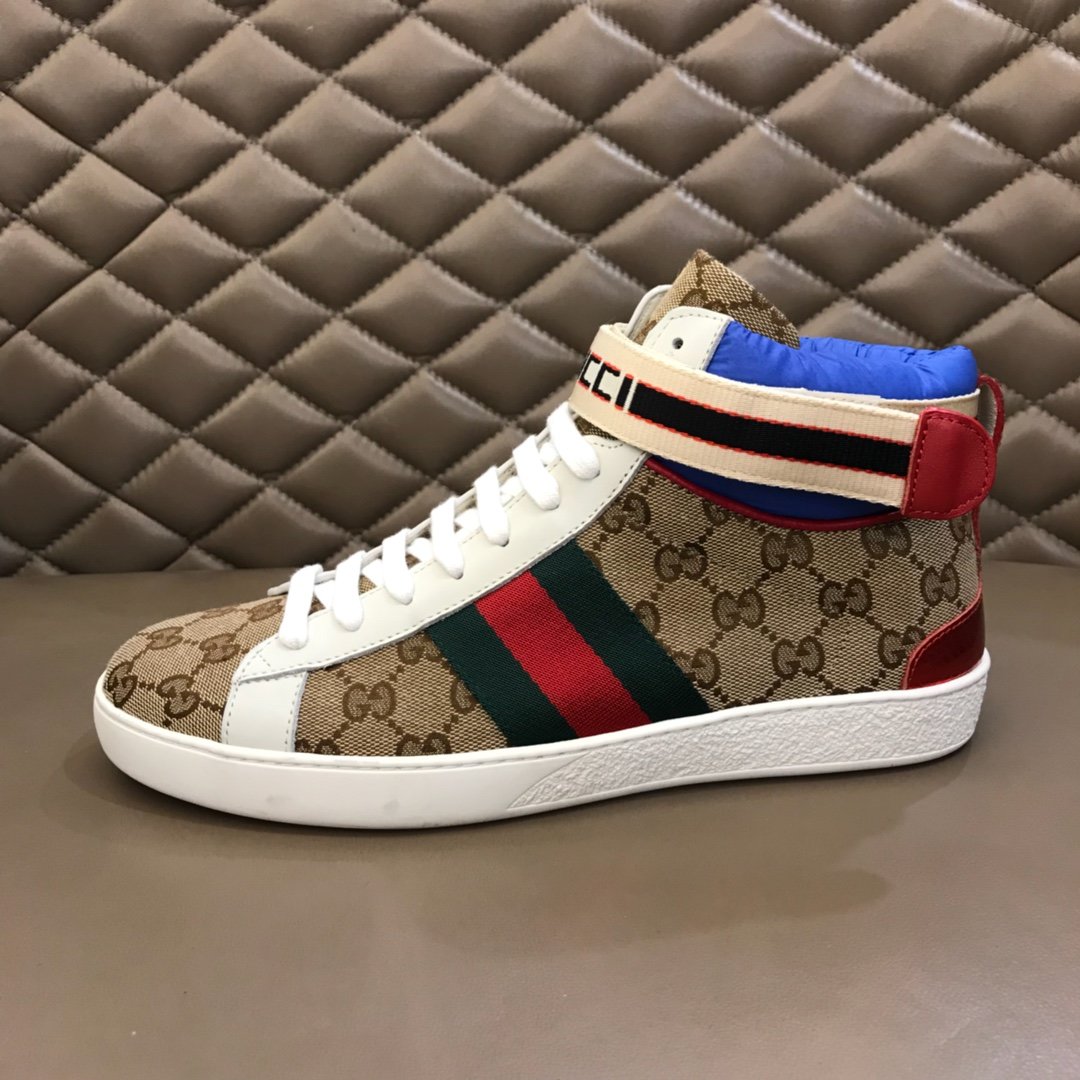 Gucci High-top High Quality Sneakers Ebony GG print with blue details with white sole MS021167