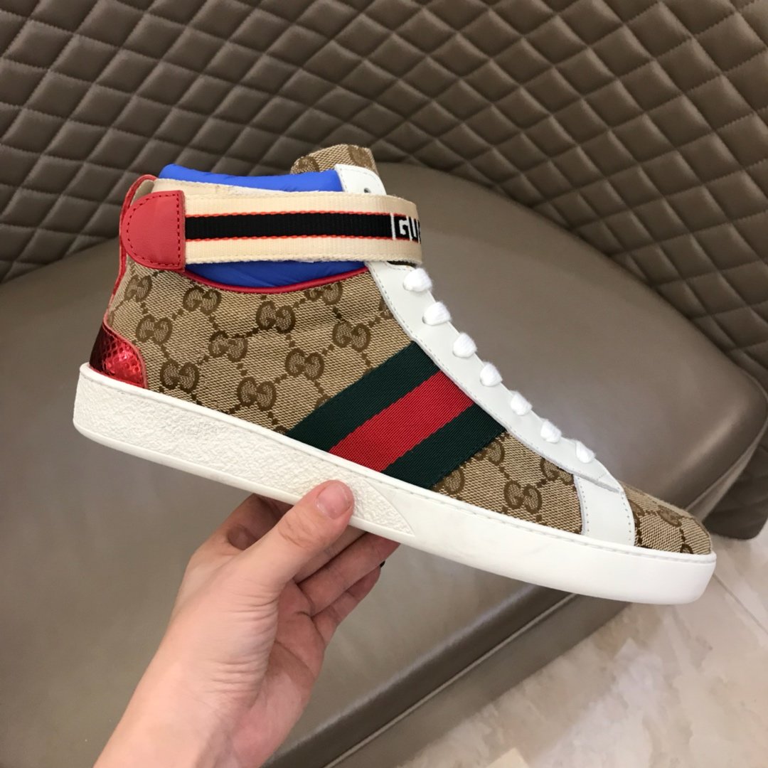 Gucci High-top High Quality Sneakers Ebony GG print with blue details with white sole MS021167