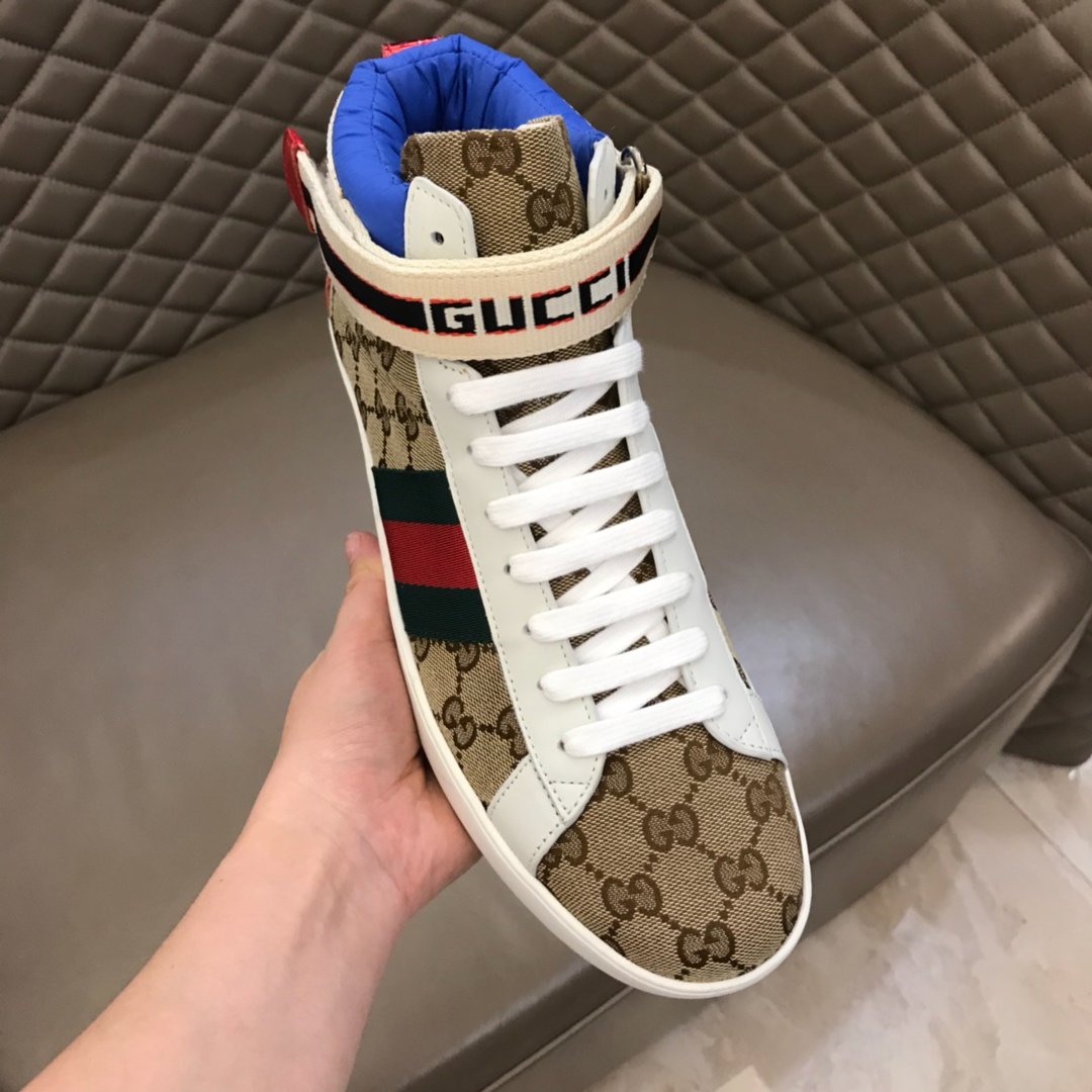 Gucci High-top High Quality Sneakers Ebony GG print with blue details with white sole MS021167