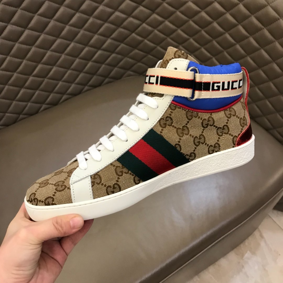 Gucci High-top High Quality Sneakers Ebony GG print with blue details with white sole MS021167