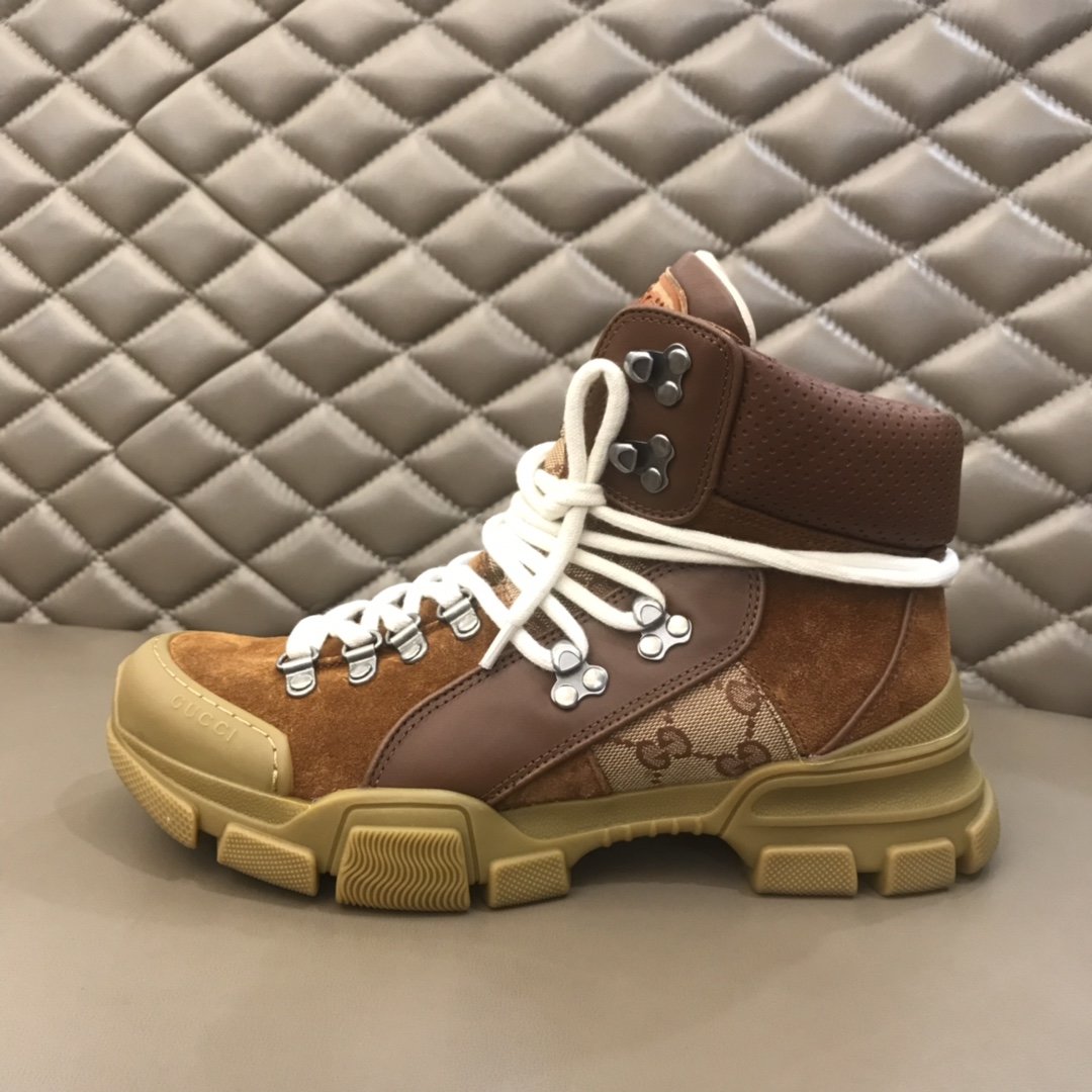 Gucci High-top High Quality Sneakers Brown suede and GG mesh with brown rubber sole MS021073