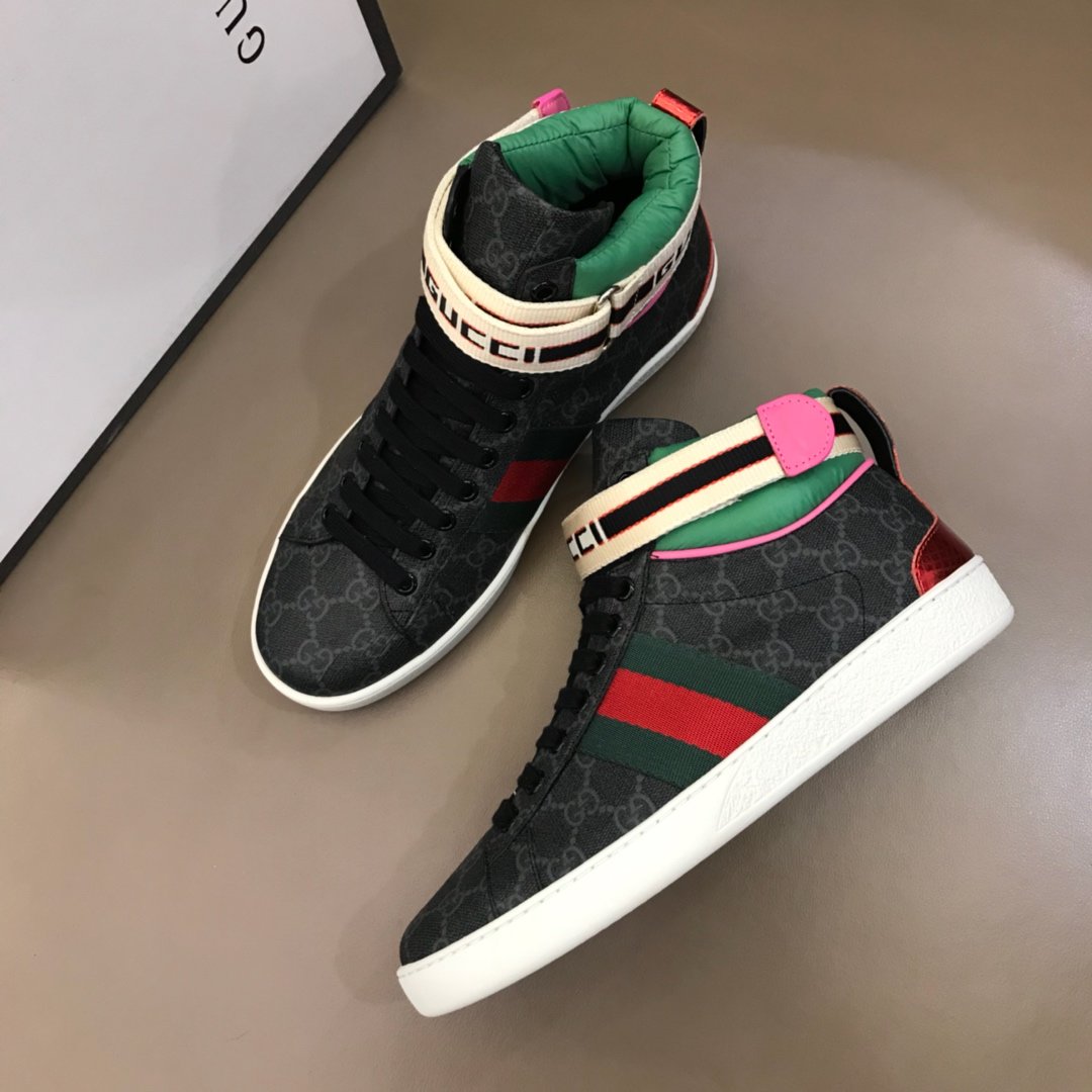 Gucci High-top High Quality Sneakers Black GG print and green details with white sole MS021163