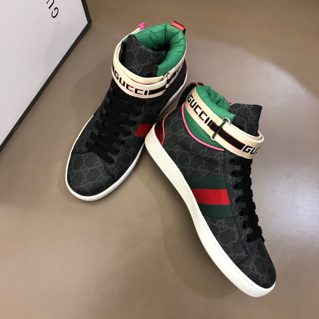 Gucci High-top High Quality Sneakers Black GG print and green details with white sole MS021163