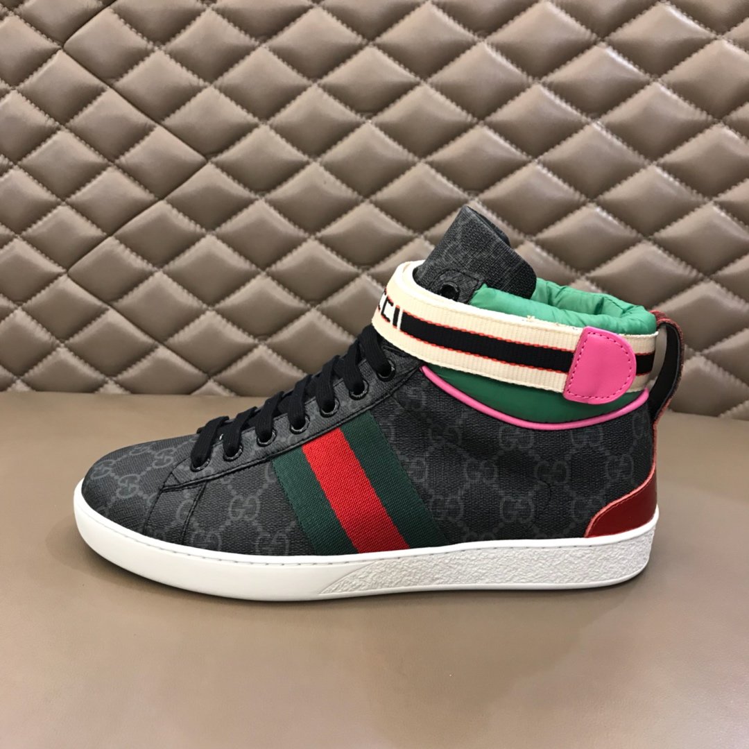 Gucci High-top High Quality Sneakers Black GG print and green details with white sole MS021163