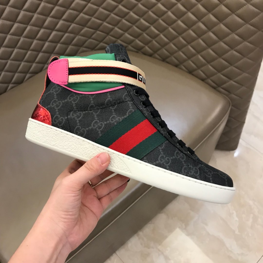 Gucci High-top High Quality Sneakers Black GG print and green details with white sole MS021163