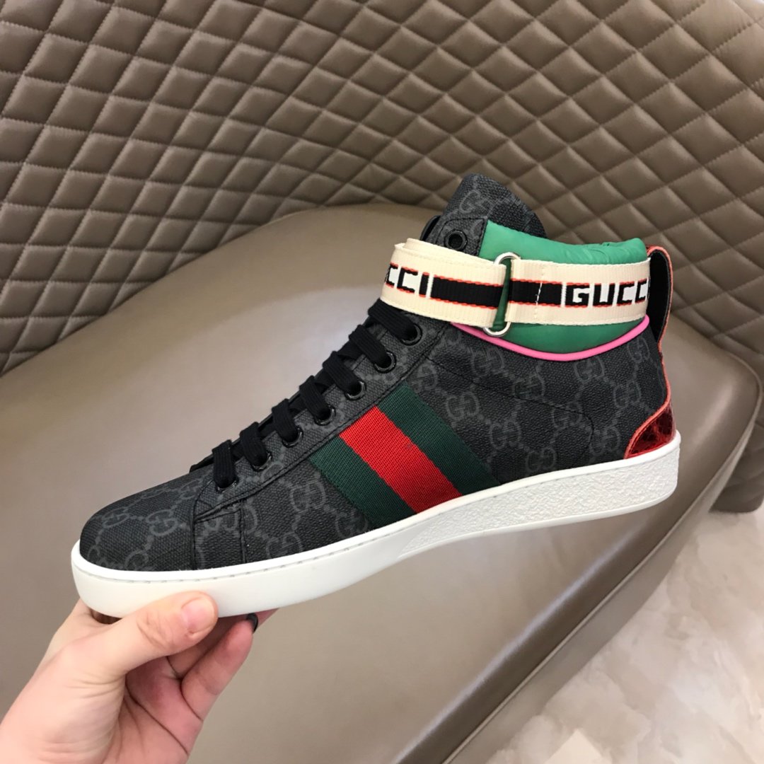 Gucci High-top High Quality Sneakers Black GG print and green details with white sole MS021163