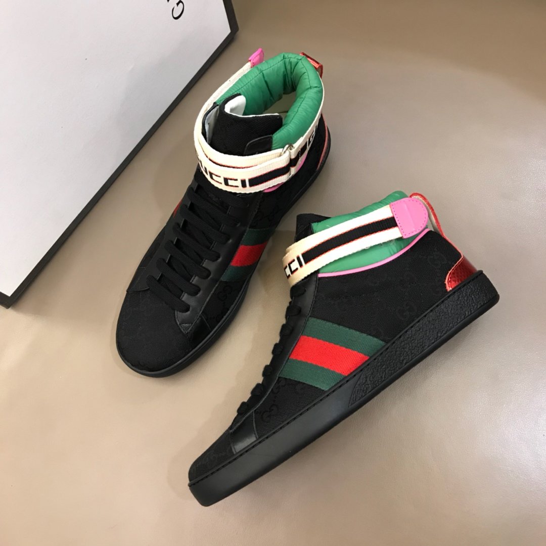 Gucci High-top High Quality Sneakers Black and GG printed canvas and black sole MS021166