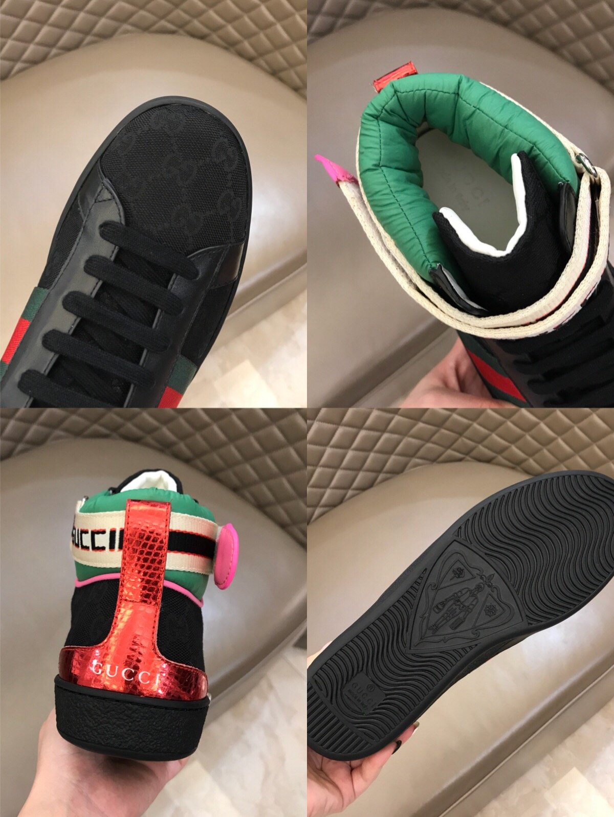 Gucci High-top High Quality Sneakers Black and GG printed canvas and black sole MS021166