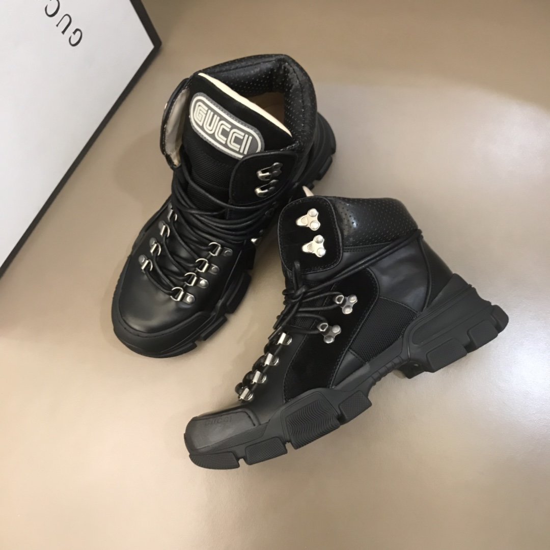 Gucci High-top High Quality Sneakers Black and black suede details and black rubber sole MS021075