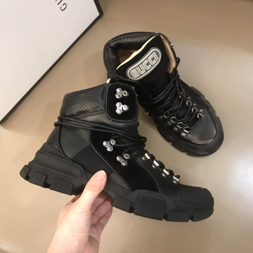 Gucci High-top High Quality Sneakers Black and black suede details and black rubber sole MS021075