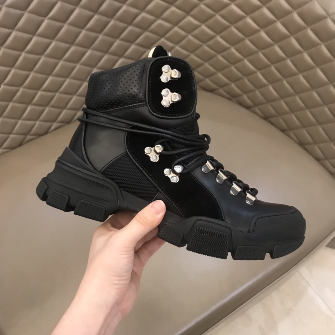 Gucci High-top High Quality Sneakers Black and black suede details and black rubber sole MS021075