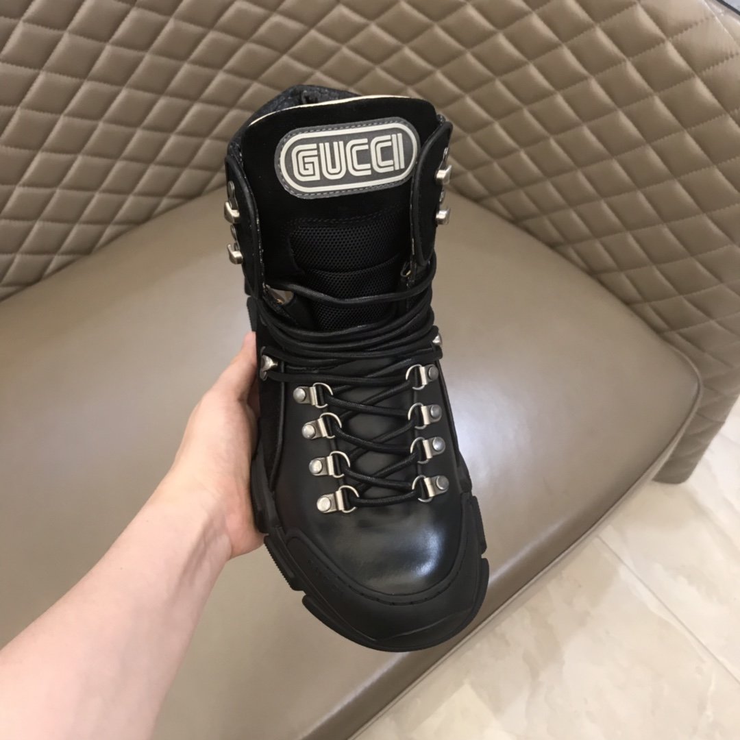 Gucci High-top High Quality Sneakers Black and black suede details and black rubber sole MS021075