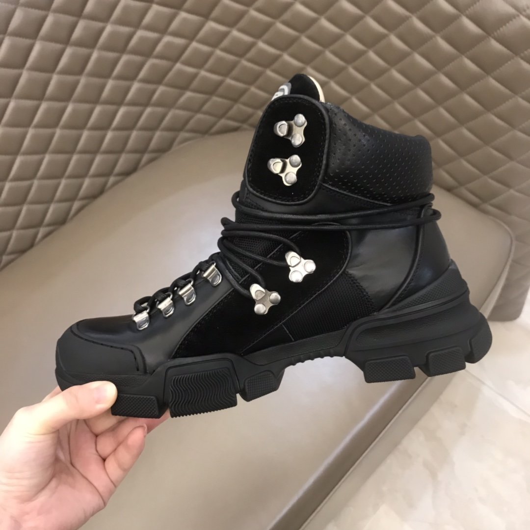 Gucci High-top High Quality Sneakers Black and black suede details and black rubber sole MS021075