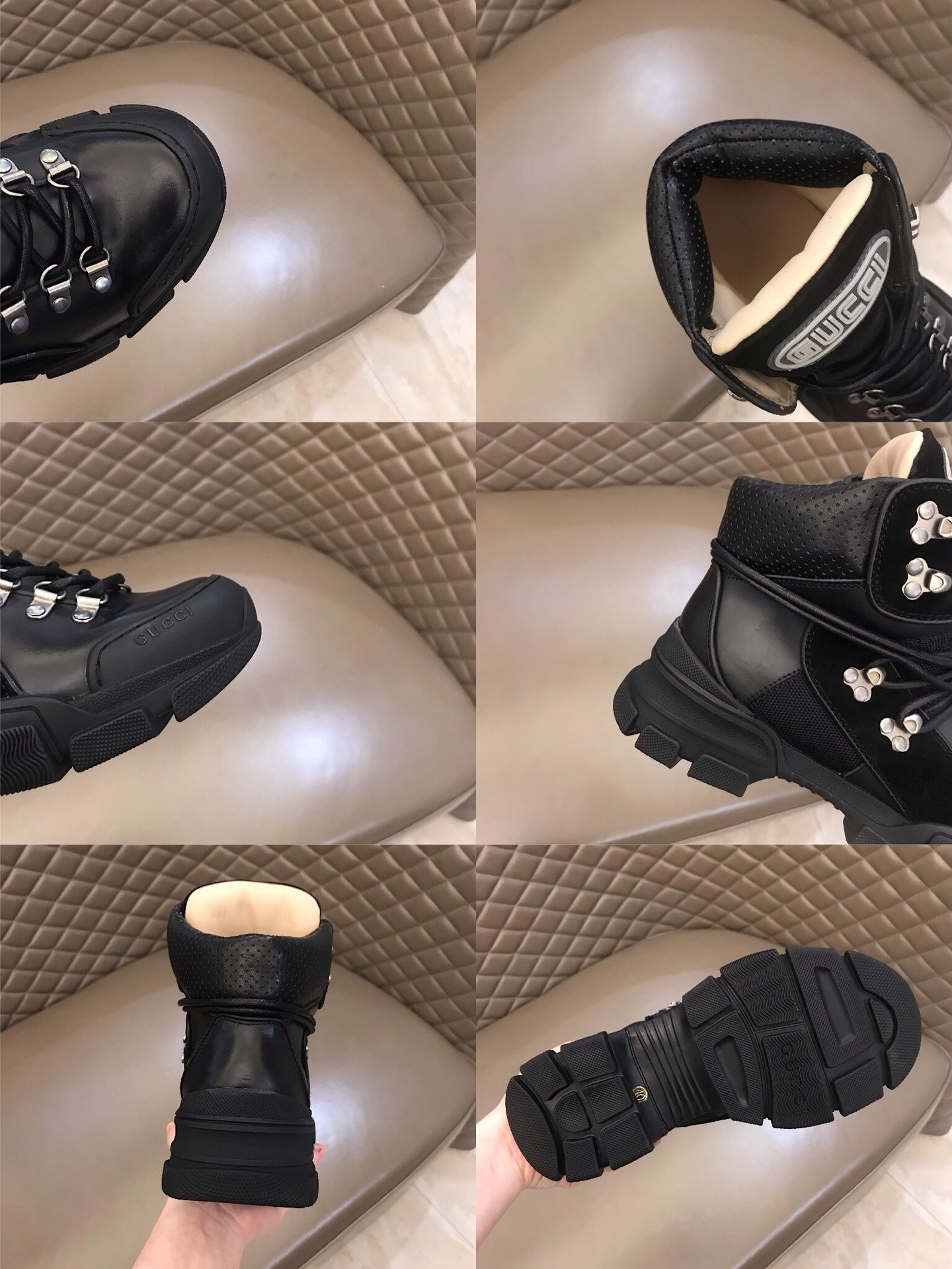Gucci High-top High Quality Sneakers Black and black suede details and black rubber sole MS021075